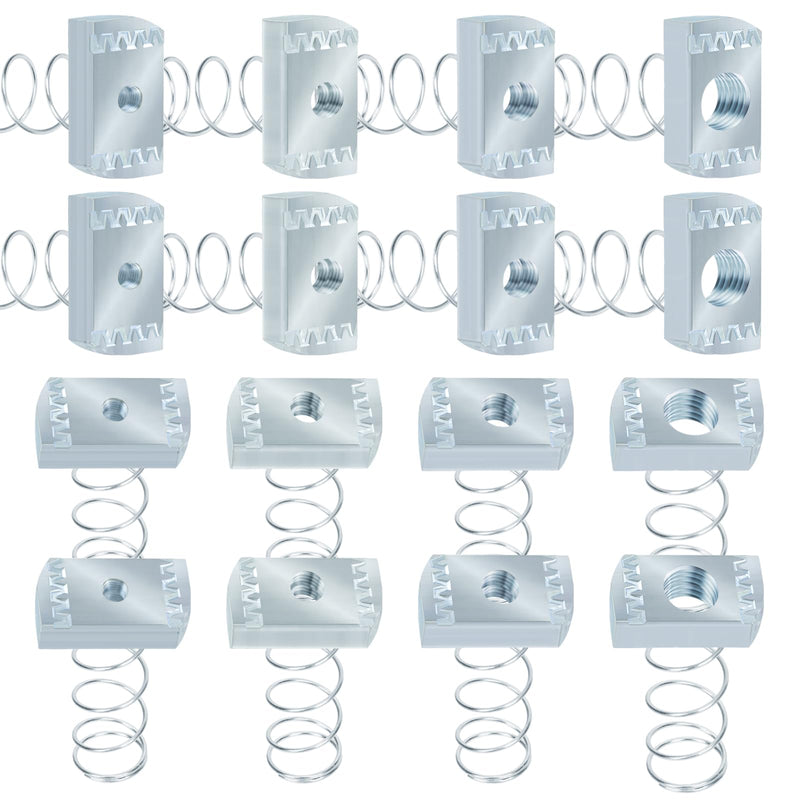 Swpeet 16Pcs 4 Sizes 1/4 5/16 3/8 1/2 Inch Zinc Plated Spring Strut Channel Nut Standard Spring Nuts Kit with Zinc Electroplate Finish Great for Use on Strut Channel SAE Assortment Kit