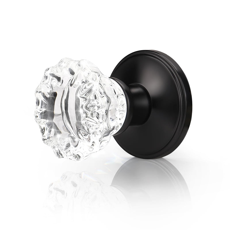 KNOBWELL 3 Pack Dummy Glass Door Knobs Interior with no Lock, Decorative Crystal Door Knobs Inside, Modern Glass Door Knob Inside in Matte Black Finish