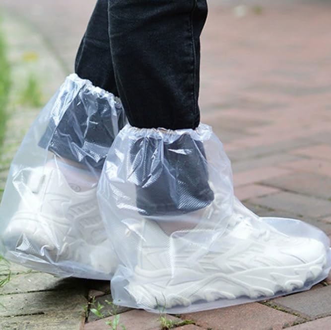 10 Pairs Shoe Covers Boot Covers Plastic Disposable Waterproof Shoe Covers for Men and Women Rain Outdoor Indoors Overshoes (Transparent) Transparent