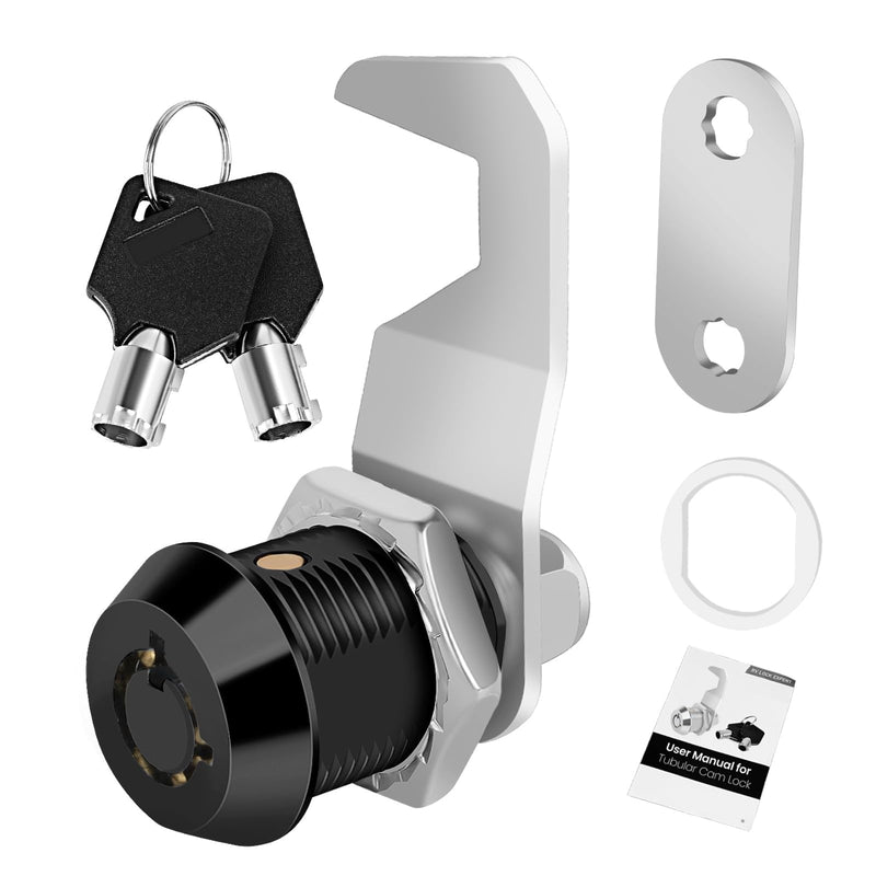 Black Toolbox Lock with Keys, Cabinet Locks Keyed Alike, Hook Cam, Tubular Cam Lock, Tool Box Lock with Manual, Harbor Freight Tool Cart Lock, Zinc Alloy (5/8 Inch 1 Pack-Black) 5/8 Inch 1 Pack-Black