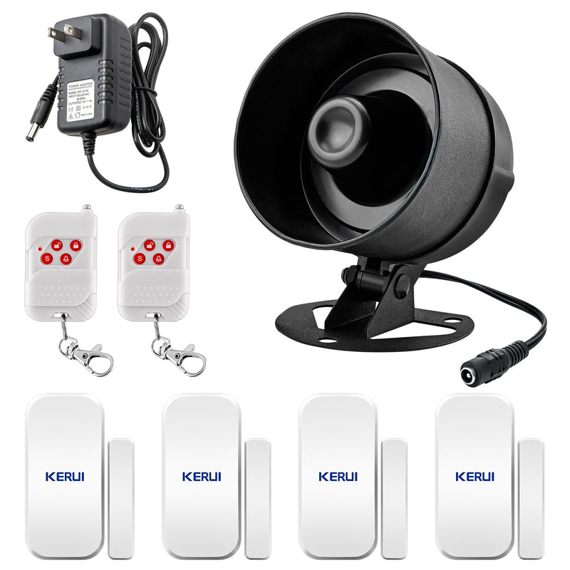 KERUI Indoor/Outdoor Security Alarm System Kit,Wireless Weatherproof Siren Horn with Remote Control and Door Contact Sensor Burglar Alarm for Home Basement Garage