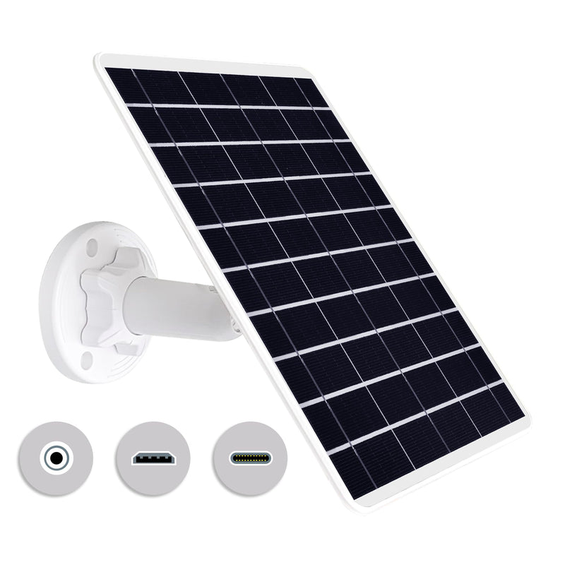 8W Solar Panel Compatible with Rechargeable Battery Powered Cam, for Security Camera Outdoor, 5V Camera Solar Charger Waterproof with Micro USB/USB-C Port/DC 3.5mm 3in1 Cable, 360° Adjustable Bracket 8 Watts