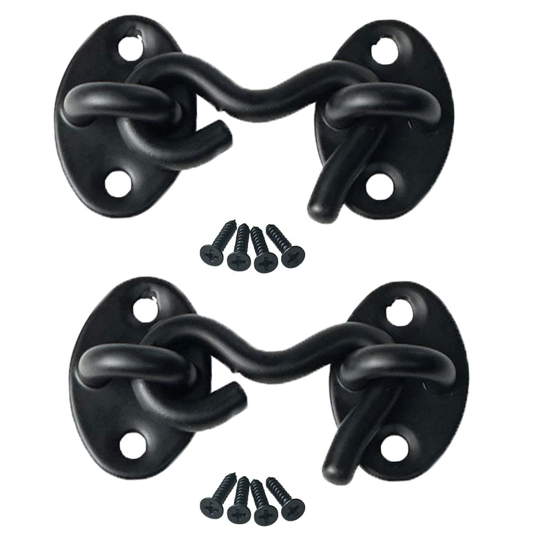 2 Pack Hook and Eye Latch for Door 2 inch Black, Stainless Steel Barn Door Lock Solid Thicken Gate Latch for Door, Windows, Sheds, Fences, Gates