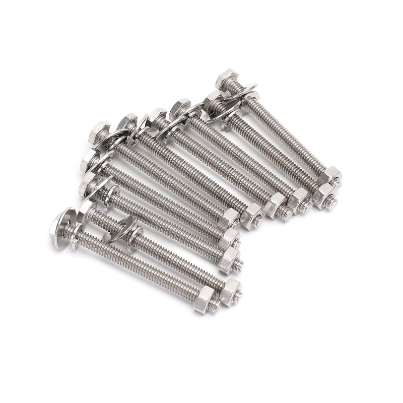 5/16-18x3 Complete Set Hex Head Screw Bolts,Nuts,Fender Flat washers,Split Lock Washers,Fully Threaded, Stainless Steel 18-8（304）, Bright Finish (10Set) 5/16x3"