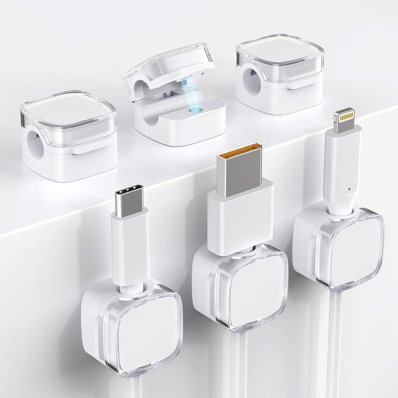 Cord Organizer Holder, 6 Pack Magnetic Cable Clips Under Desk Cable Management, Strong Adhesive Cord Holder for Nightstand Kitchen Appliances Car Wall Office Phone Wire Keeper, Clear White Crystal White - NewNest Australia