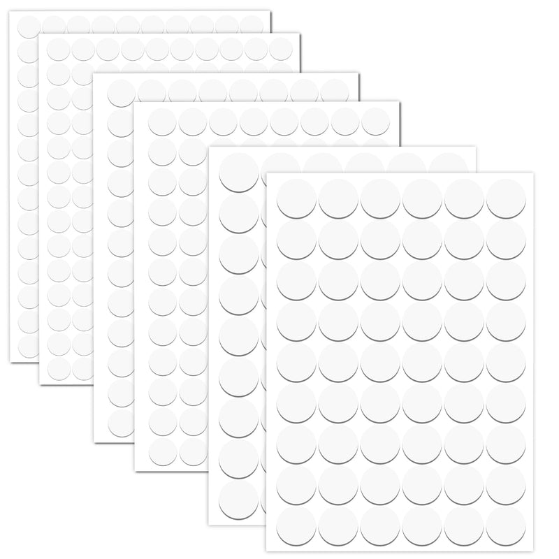 580 Pieces Self-Adhesive Screw Hole Stickers PVC Cover Caps Dustproof for Wooden Furniture Cabinet 12mm, 15mm, 21mm 6 Sheets White