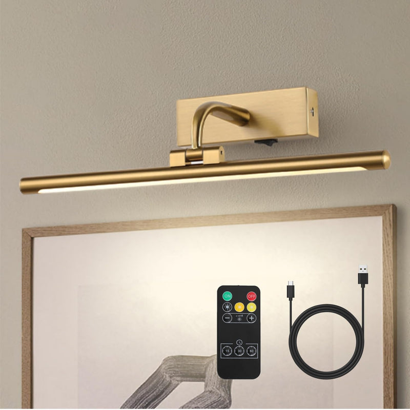 Battery Operated Picture Light with Remote and Timer, 15.94in Wireless Gallery Lights Brass 3CCT Rechargeable Art Lights for Paintings, Dimmable Wall Lights for Picture Display