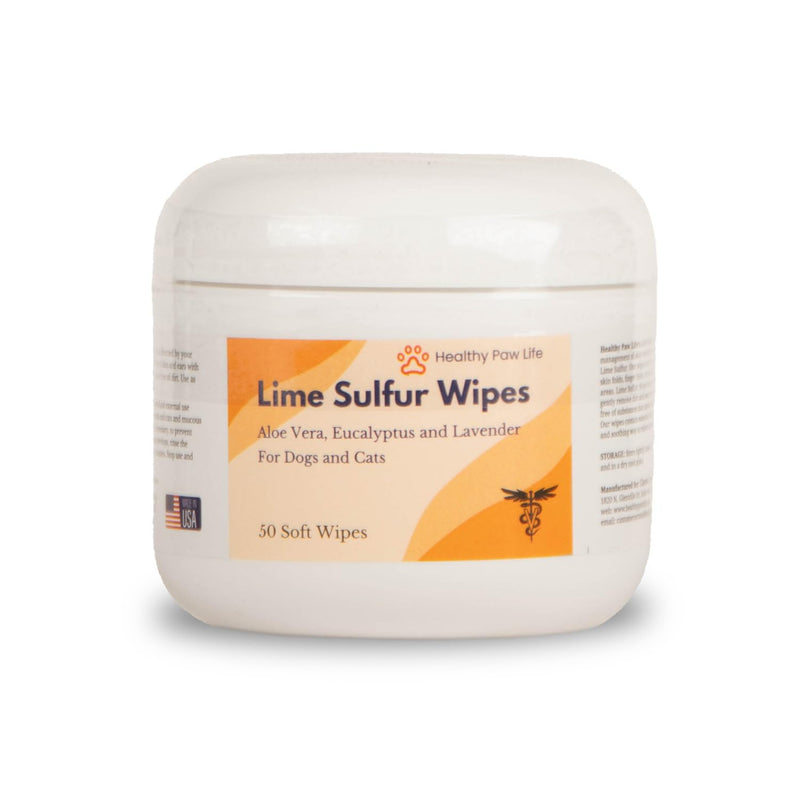Lime Sulfur Wipes - Relief for Itching, Scratching, and Redness - Infused with Lime Sulfur, Aloe & Essential Oils - Skin Care Solution for Pets (50ct, 2" Skin Soothe Wipes) - PawsPlanet Australia
