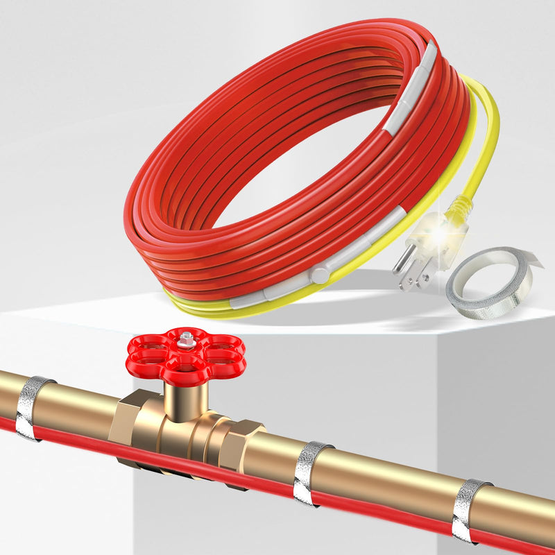 18 FT Heat Cable for Pipe Freeze Protection YeloDeer, Water Pipe Heat Trace with Thermostat, Pre-assembled Heat Tape for Water Pipes Keeps Water Flowing 120 V 18-Feet
