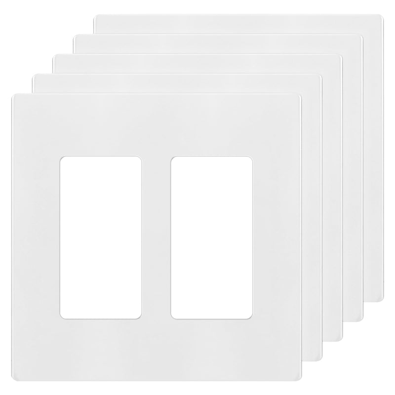 ENERLITES Screwless Decorator Wall Plates Child Safe Outlet Covers, Size 2-Gang 4.68" H x 4.73” L, Unbreakable Polycarbonate Thermoplastic, SI8832-W-5PCS, Glossy, White (5 Pack) Standard Size 5 PCS 2 Gang