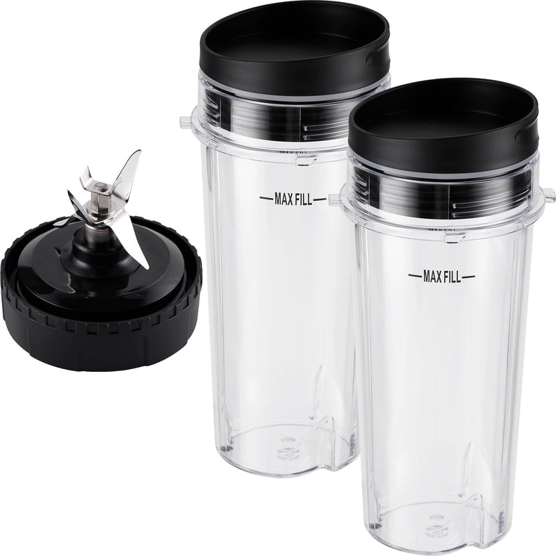 5-piece Ninja Blender Cups Replacement Single Serve 16oz Cups with Sip & Seal Lids, 6 Fins Extractor Blade Compatible with Nurti Ninja Blenders Pro BL660 BL663 BL663CO BL665Q BL740 BL770