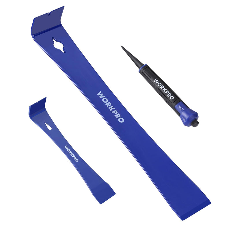 WORKPRO Pry Bar and Nail Punch Set, 5-1/2" Mini Pry Bar, 12" Prybar, 5" Nail Setter, 3-IN-1 Utility Claw Bar for prying, scraping, lifting, pulling, Perfect for Home Remolding & Woodworking