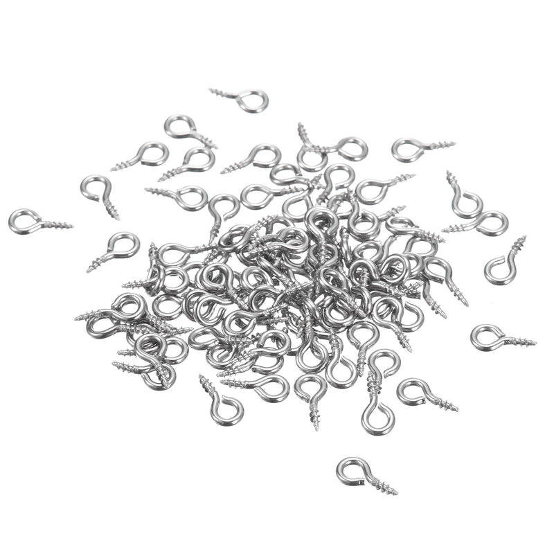 uxcell 100Pcs Eye Screws, 304 Stainless Steel 8x4mm Small Self Tapping Screw Hooks Ring Mini Eye Pins for DIY Handwork Wooden Clay Pendants Cork Bottles, Silver 100