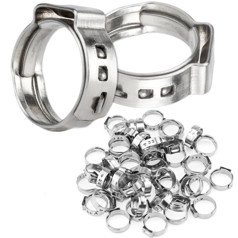 50Pcs 15mm-17.5mm （1/2"）Single Ear Hose Clamp Hose Crimp Clamps Ear Crimp Rings Ear Stepless Hose Clamp Pinch Clamps for Hose Pipe Clamp Tools (1/2inch) 1/2inch