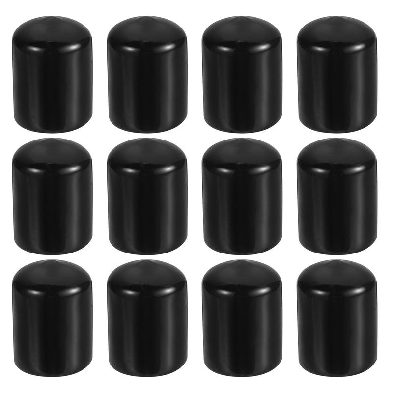PATIKIL 13/16" ID Round Rubber End Caps, 12 Pcs Rubber Bolt Covers Caps PVC Rubber Screw Covers Flexible Screw Thread Protector Caps for Metal Tube Rod Bolt, Black 13/16"