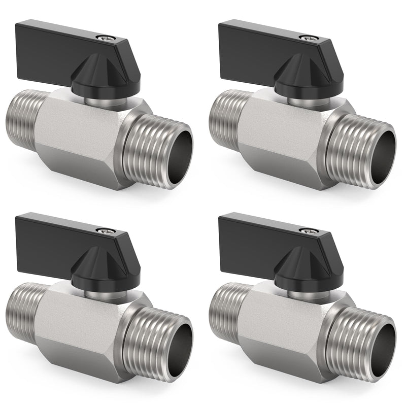 ChillWaves Brass Mini Ball Valve, Shut Off Switch Ball Valve 1/4" NPT Male x 1/4" NPT Male Thread Pipe Fitting(4-PACK) 1/4" MNPT x 1/4" MNPT PACK OF 4