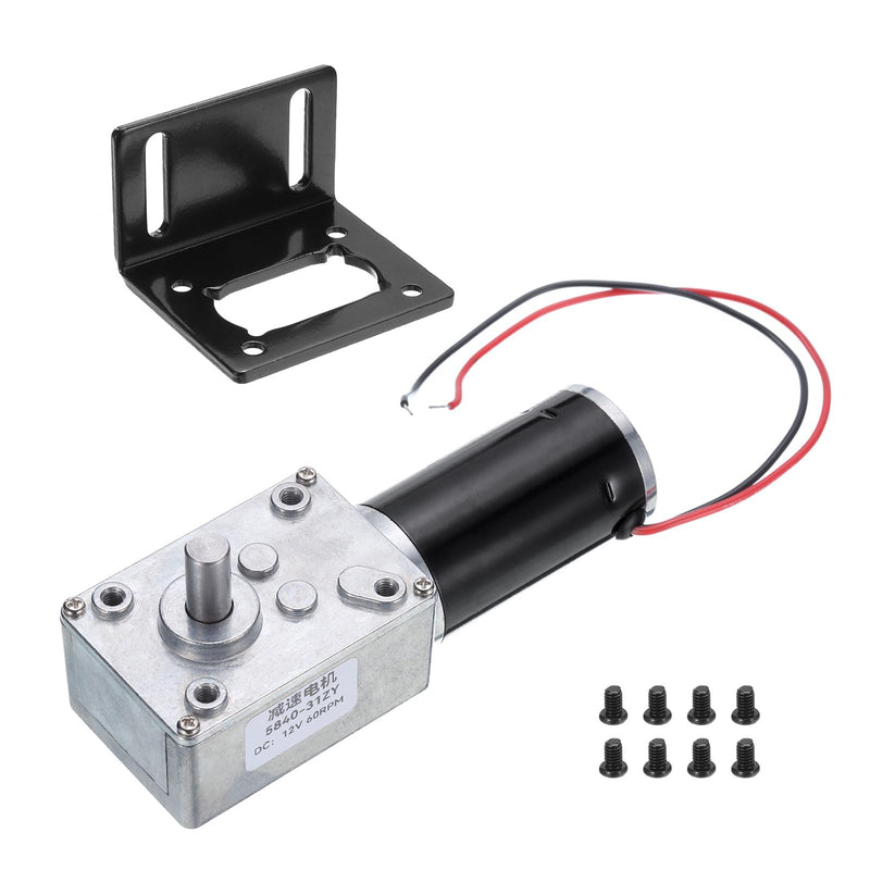 MECCANIXITY DC 12V High Torque Turbine Worm Geared Motor with 8mm Shaft 60RPM Geared Motor with Wire for Electric Fireplace 60 RPM