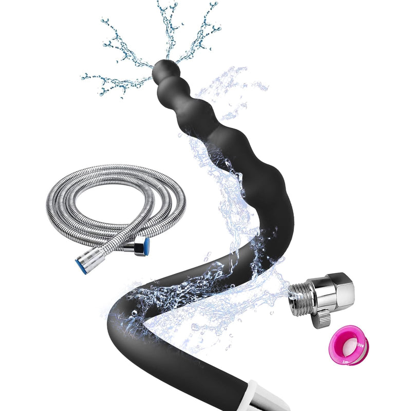 Shower Douche Nozzles , 4 Holes Water Spray Comfortable Silicone Nozzles Attachment, Reusable Shower Hose with on/Off Control Valve and Shower Hose
