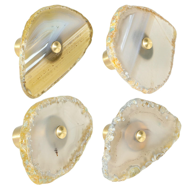 TUMBEELLUWA 4 PCS Natural Color Agate Slice Cabinet Knobs for Kitchens | Unique Single Hole Drawer Pulls, Easy to Install, Polished Stone Knobs for Cabinets Drawers Dressers, Housewarming Gift