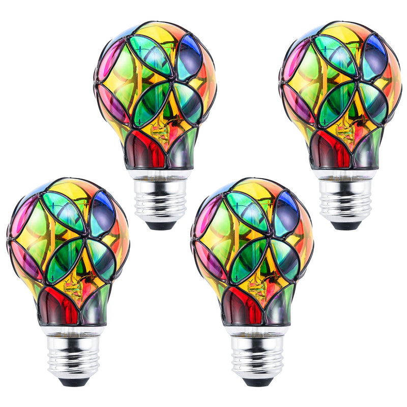4 Pack Stained Glass Light Bulbs, LED Edison Light Bulb E26 3.5W Replacement Light Bulbs Tiffany Style for Bedroom Living Room Home Christmas Decoration A60-(E26)
