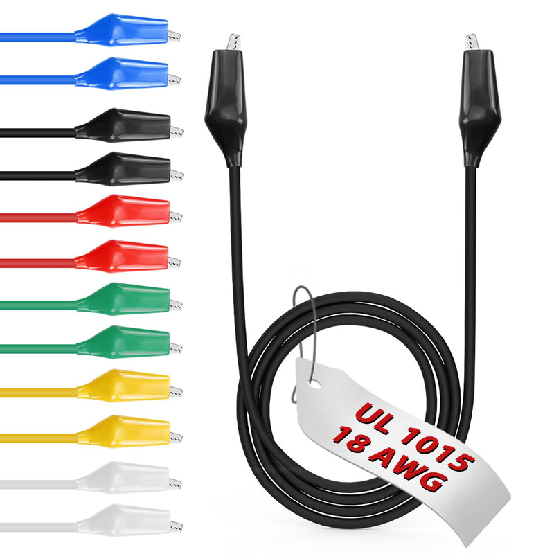 12pcs/20in. Alligator Clips Electrical with Wires UL1015/18AWG, 6 Colors Jumper Test Leads Set, 1.77in. Clips Soldered with Wires- EDGELEC 20 inch (50cm) 12pcs