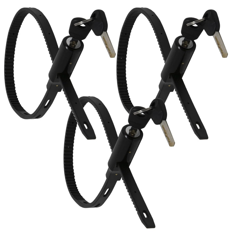 Urban August Multi-Purpose Keyed Adjustable Zip Tie Lock - 3 Pack Keyed Alike - Black Stainless Steel Refrigerator Cabinet Bike Stroller Helmet Lock Keyed Type Black - 3 Pack Keyed Alike