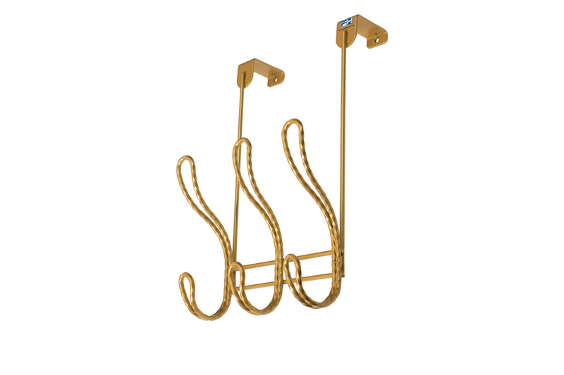 Twisted Design Over The Door Hook Rack, Over The Door Towel Rack, Door Hanger, Door Coat Hanger, Over The Door Coat Rack, for Bathroom, Bedroom or Laundry Room (Gold with 6 Hooks) Gold with 6 Hooks
