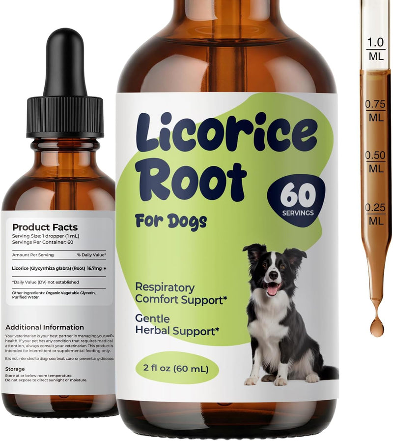 Licorice Root Tincture for Dogs - Respiratory Health Supplements - Lung Support Drops for Pets - Liquid Dog Vitamins and Supplements for Lung Detox & Cleanse - No Preservatives - 2 oz - NewNest Australia