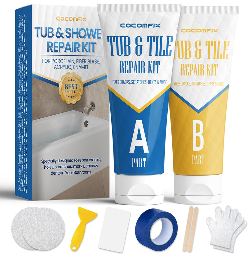 Tub & Shower Repair Kit, True-White Fiberglass & Porcelain Repair for Bathtub, Sink, Basins, Shower Pan, Toilets, Floor Tile - Quickly & Easily Fix Cracks,Holes,Chips,Scratch on Acrylic,Enamel,Ceramic - NewNest Australia