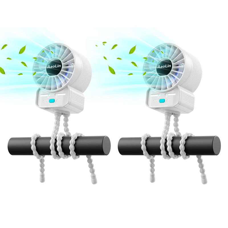 2 Pack Multifunctional Portable Stroller Fan 4 Speed 6600rpm High Speed Usb Rechargeable Personal Mini Handheld Fan Extended Tripod For Desktop Winding Kids Bed Treadmill Bike Golf Cart Outdoor Travel White-2p