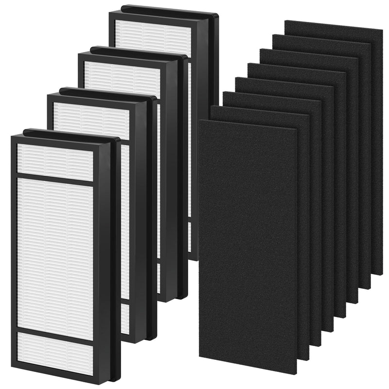 4 Packs HRF-H1 HRF-H2 True HEPA Replacement Filter H Compatible with Honeywell HPA050 HPA150 HPA060 HPA160 HHT055 HHT155 Air Cleaner Purifier with 8 pcs HRF-B1 Activated Carbon Pre-filters 4 HEPA+8 Carbon