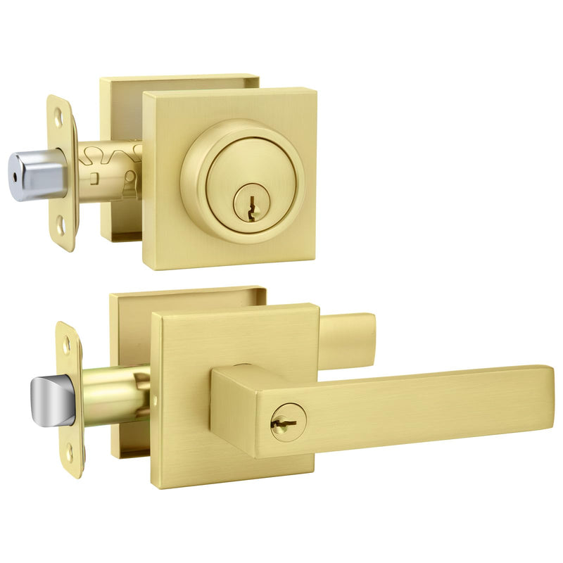 goldenwarm Exterior Door Lock Set Gold Front Door Lock Set, Heavy Duty Zinc-alloyed Front Door Handle and Deadbolt Set (1 Pack) 1 Pack