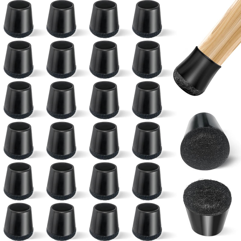 24 PCS Silicone & Felt Chair Leg Floor Protectors - Scratch Proof & Noise Reducing Furniture Caps for Hardwood Floors - Round XS Fits 9/16" to 12/16" (15–19mm), Black Round XS (Fit 15–19mm)