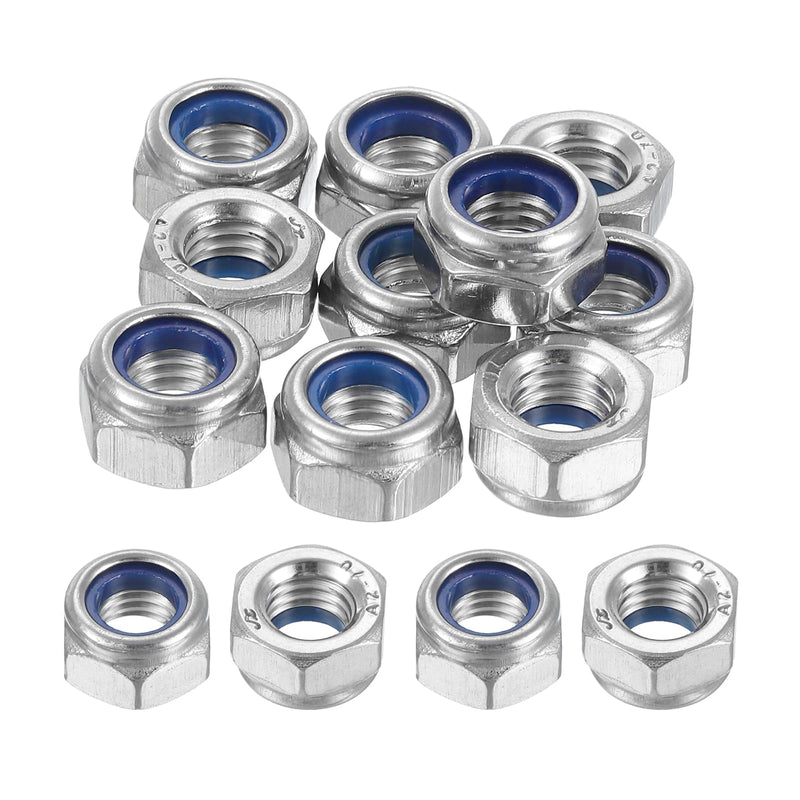 uxcell Left-Hand Lock Nuts, M8x1.25mm 304 Stainless Steel Thread Hex Nylon Insert Lock Nut for Assembling and Fastening, Silver 10pcs
