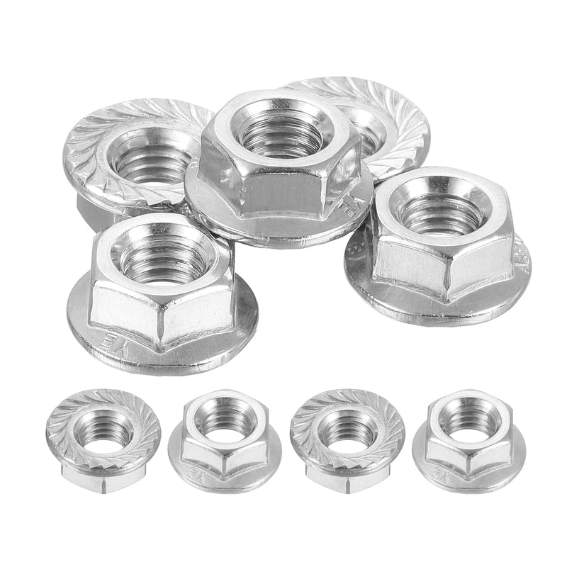 uxcell Flange Left Hand Nuts, M8x1.25mm 304 Stainless Steel Serrated Flange Left Hand Reverse Nuts for Assembling and Fastening, Silver 5pcs 5
