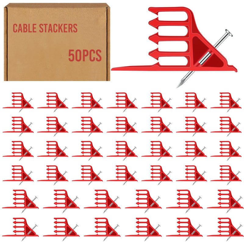 50 Pcs Cable Stackers Electrical Cable Staples Wire Stackers Insulated Multi Cable Staple Sort Out Electric Cables Efficient Cable Organization for Various Quantities of Cables (Red) 50