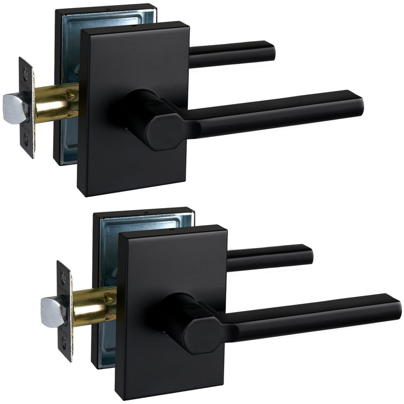 NEWBANG Long Plate Hall and Closet Lever Handle Lock in Matte Black Finish-Heavy Duty Handle in Silver for Passage Door，MDC894-DB-PS-2P 2 Pack HALL & CLOSET