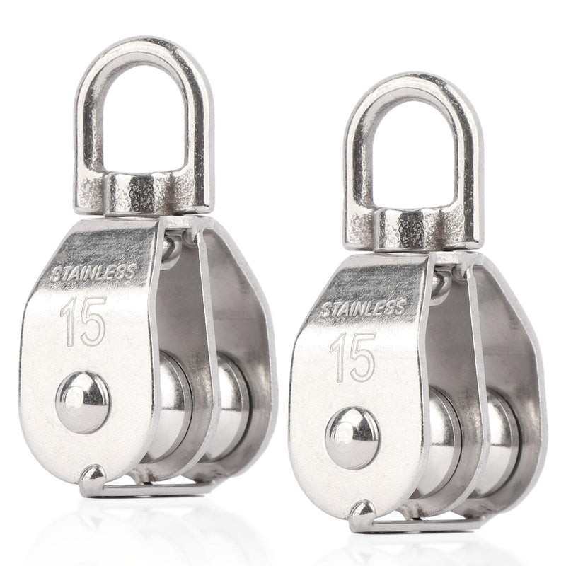 M15 Double Pulley Snatch Block Lifting Crane Swivel Hook, 304 Stainless Steel M15 (2PCS)