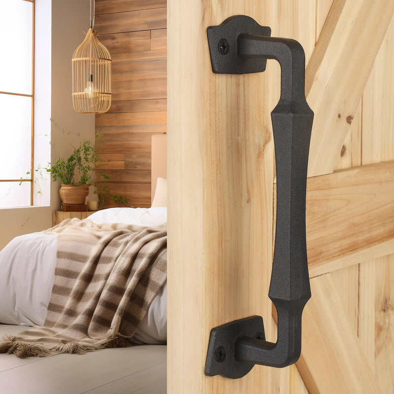 Sliding Barn Door Handles, 10 Inch Heavy Duty Rustic Design Barn Pull Handle, for DIY Sliding Barn Door, Gate, Shed, Garage | Square Solid Metal Material, Matte Black Powder Coated Finish 10 Inch Barn Door Handles Matte Black