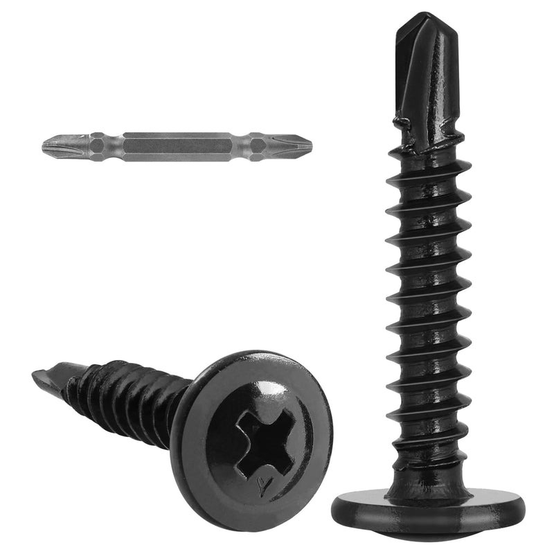 85Pcs #10 x 1-1/2" Self Drilling Screws for Metal,410 Stainless Steel Black Zinc Plated,Self Tapping Sheet Metal TEK Screws,Modified Truss Head #10 x 1-1/2 inch Black Modified Truss Head