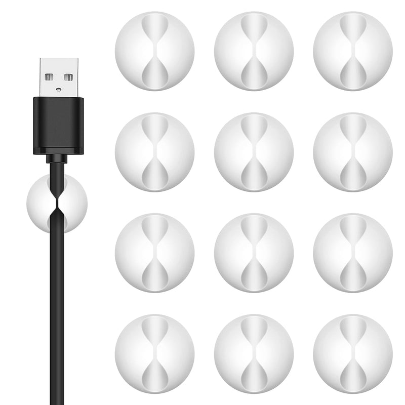 Cord Holder Cable Clips, 12PCS White Adhesive Cord Organizer Charger Holder Wire Management Keeper for Nightstand, Desk, Office or Mouse