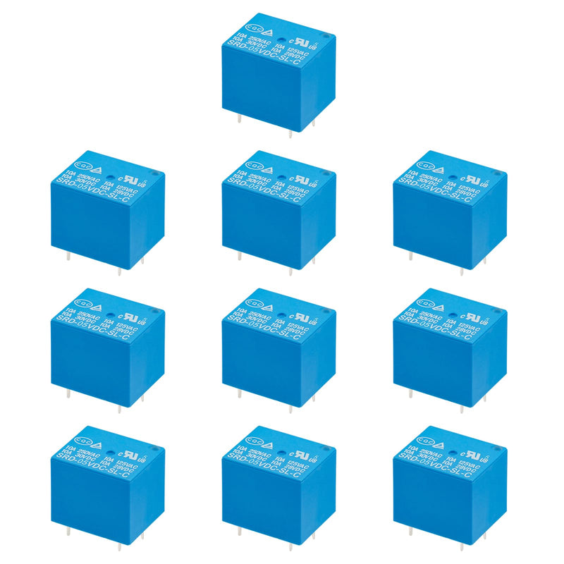 10Pcs PCB Power Relay SRD-05VDC-SL-C, DC 5V Coil, 10A 250VAC, SPDT, 5 Pin, for Household Appliance Boards (10) 10