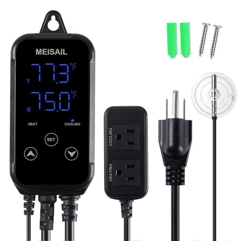 Digital Temperature Controller 2-Stage Outlet Thermostat Heating and Cooling Mode Carboy Homebrew Fermenter Greenhouse Terrarium 110V 10A (S10B-B)