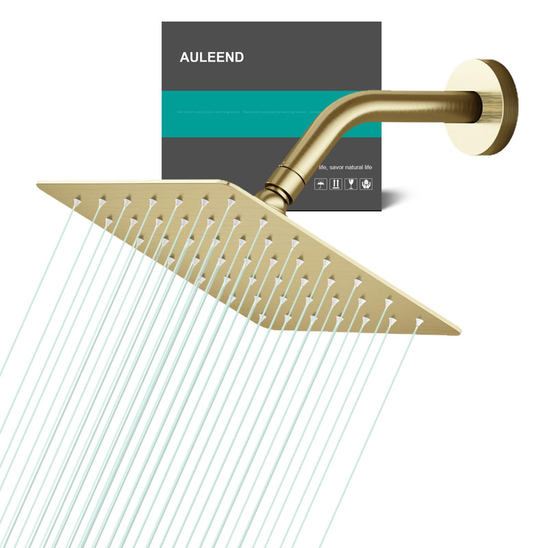 6 Inch Rain Shower head, High Flow Stainless Steel Rainfall Shower Head, High Pressure Design (Brushed Gold, Square) Brushed Gold