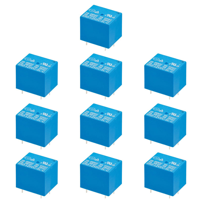 10Pcs PCB Power Relay SRD-12VDC-SL-C, DC 12V Coil, 10A 250VAC, SPDT, 5 Pin, for Household Appliance Boards (10) 10