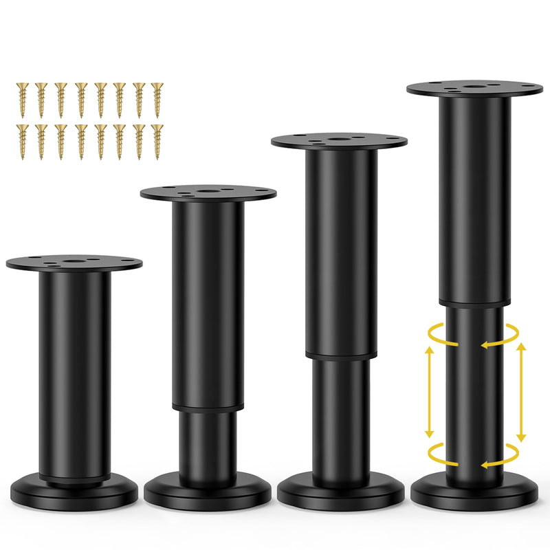 4 Pcs Metal Adjustable Furniture Legs 4.72-7.87 inch, Adjustable Cabinet Legs for Sofa/Bed/Chair/Couch/Dresser/Table, Heavy Duty Bed Replacement Support Legs for Bed Frame/Bed Center Slat 4.72-7.87 inch (4pcs) Black