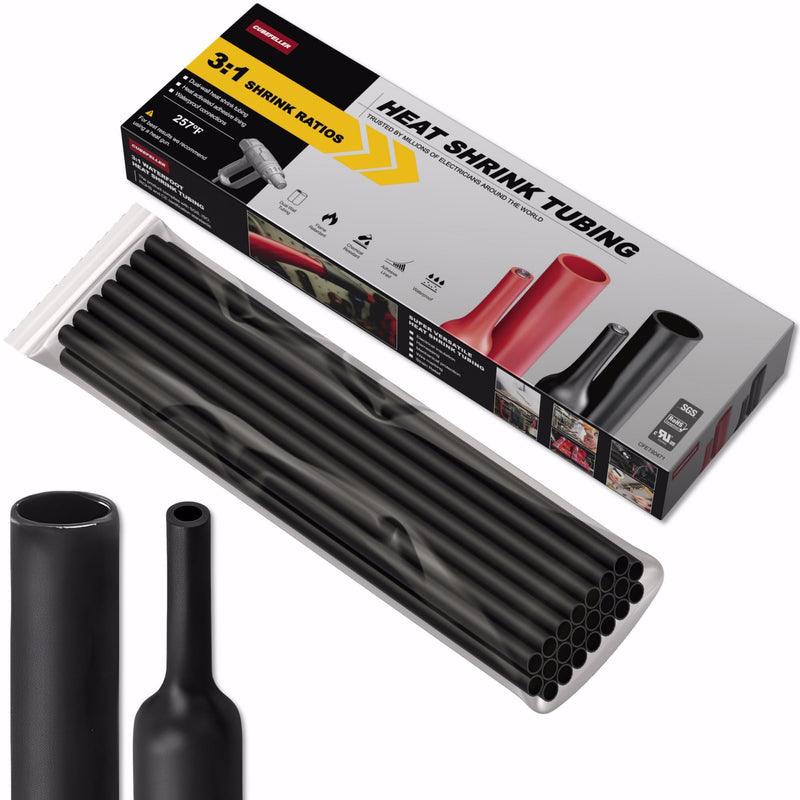 CUBEFELLER® 3:1 Ratio 3/8 Inch (9.5mm) Black Heat Shrink Tubing - 20ft (6.1M Total Length), Marine Grade Waterproof Adhesive Lined, Insulation Sealing Oil-Proof Wear-Resistant,ET2095B 9.5mm (3/8") - 20ft 1