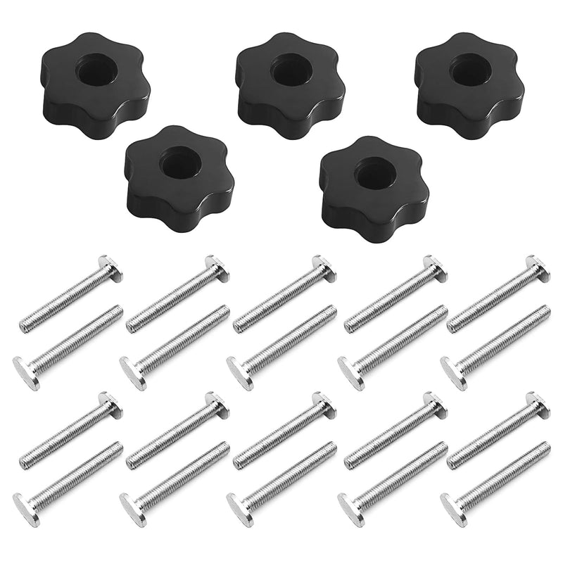 T Bolts and Knobs Set | 5 pcs 6-Star Clamping knobs with 20 pcs M8 T Slot Bolts for T Track Accessories, Feather Boards, Woodworking jigs and fixtures (M8-1.25x2-1/2) M8-1.25x2-1/2"