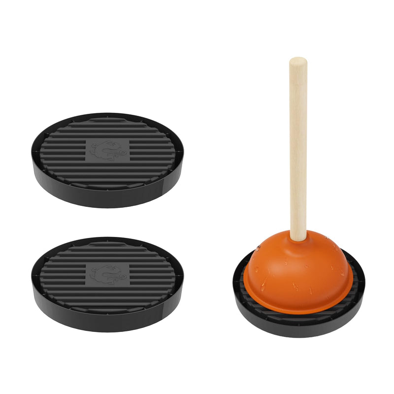 Plunger Tray 2pcs black - Plunger Mat Air Drying Mat for Toilet Plunger - Plunger Holder Catches Drips - Wicks Water from Plunger and Dries Quickly, toilet plunger holder only