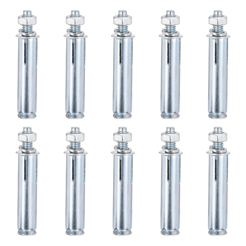 1/4" x 2-1/4" Hex Nut Sleeve Anchors - 10Pack - Good for Concrete Dry Brick Block Walls - Carbon Steel - Silver 10 1/4" x 2-1/4"